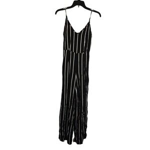 Forever 21 Womens Black White Striped V-Neck Spaghetti Strap Wide Leg Jumpsuit S